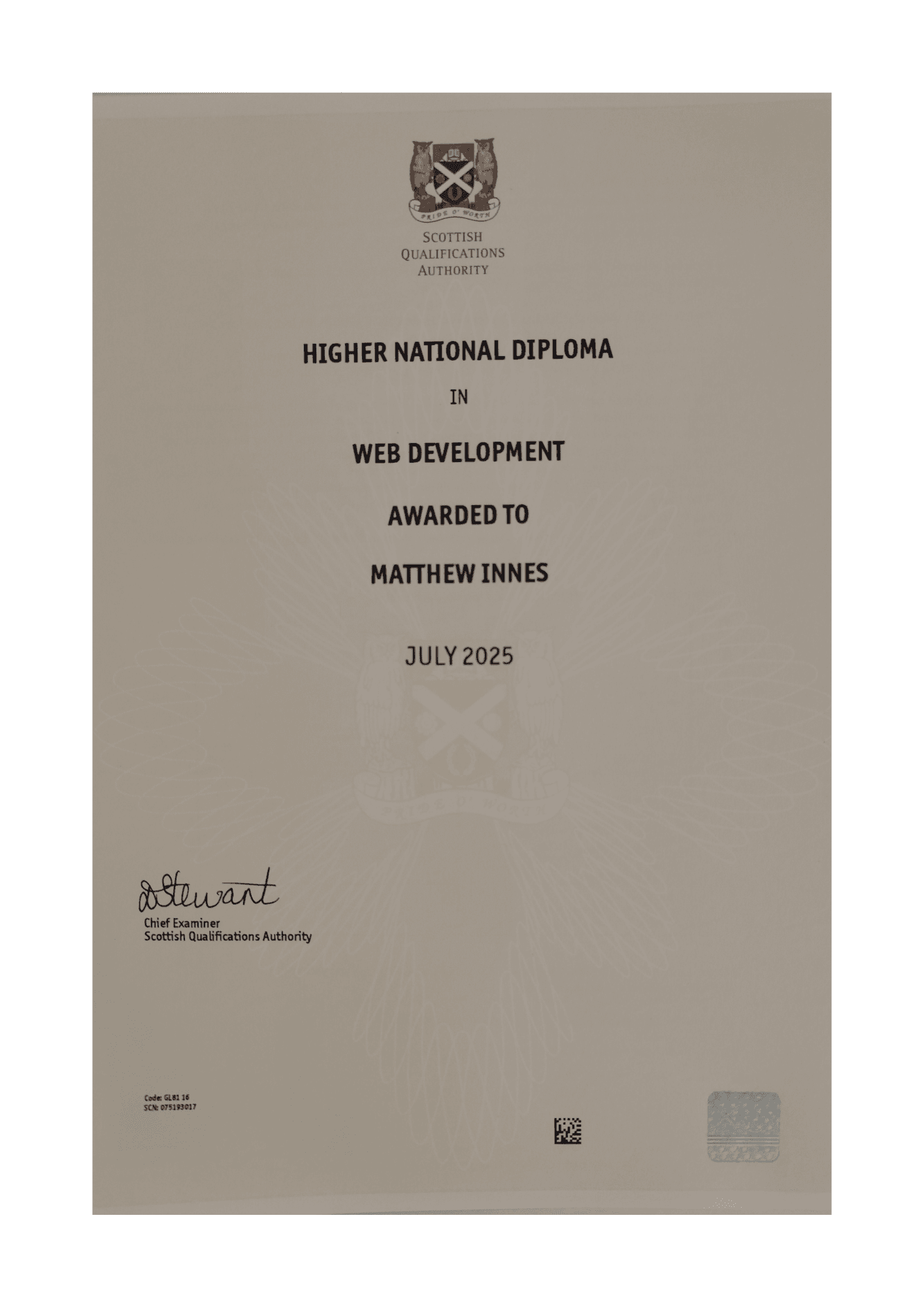 HND Certificate - Higher National Diploma